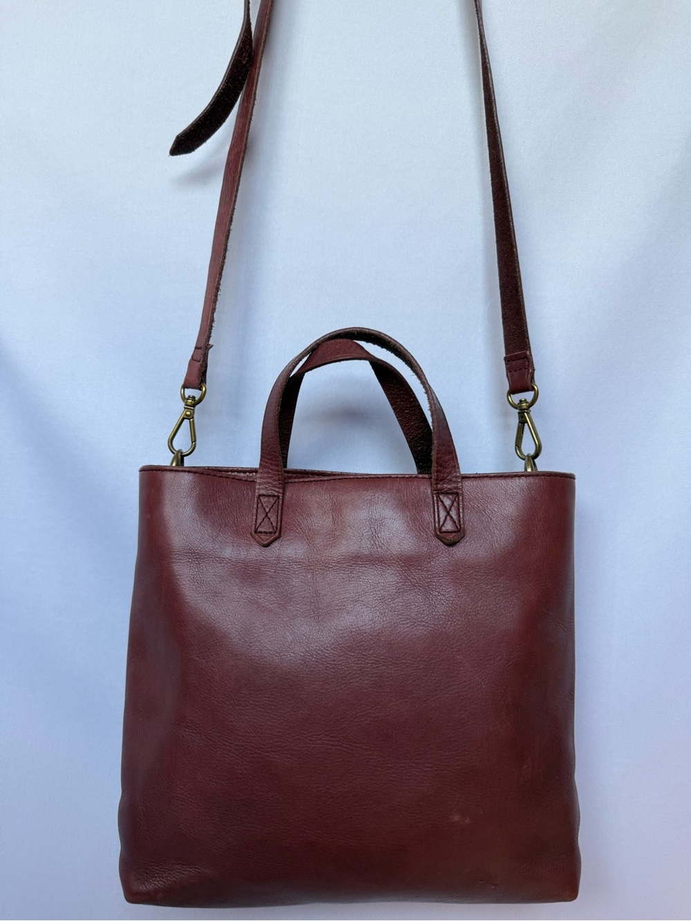 Madewell Classic Burgundy Leather Zip Top Tote Crossbody Bag Medium